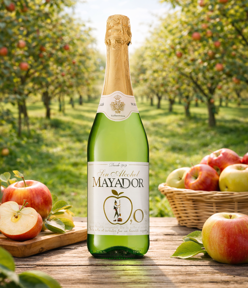 Hiszpański bezalkoholowy cydr jabłkowy Mayador 0%